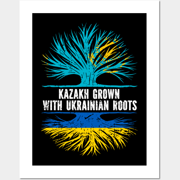 Kazakh Grown with Ukrainian Roots Flag Wall Art by silvercoin